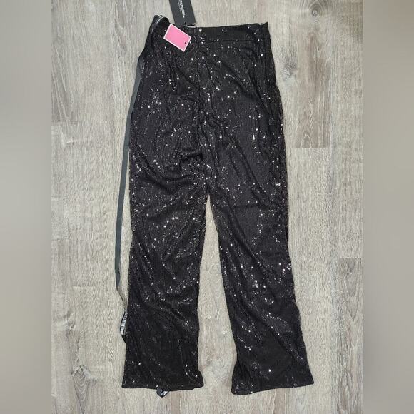 Nwt Prettylittlething All around Sequin Wide-Leg Pants sz 6 - Picture 3 of 6